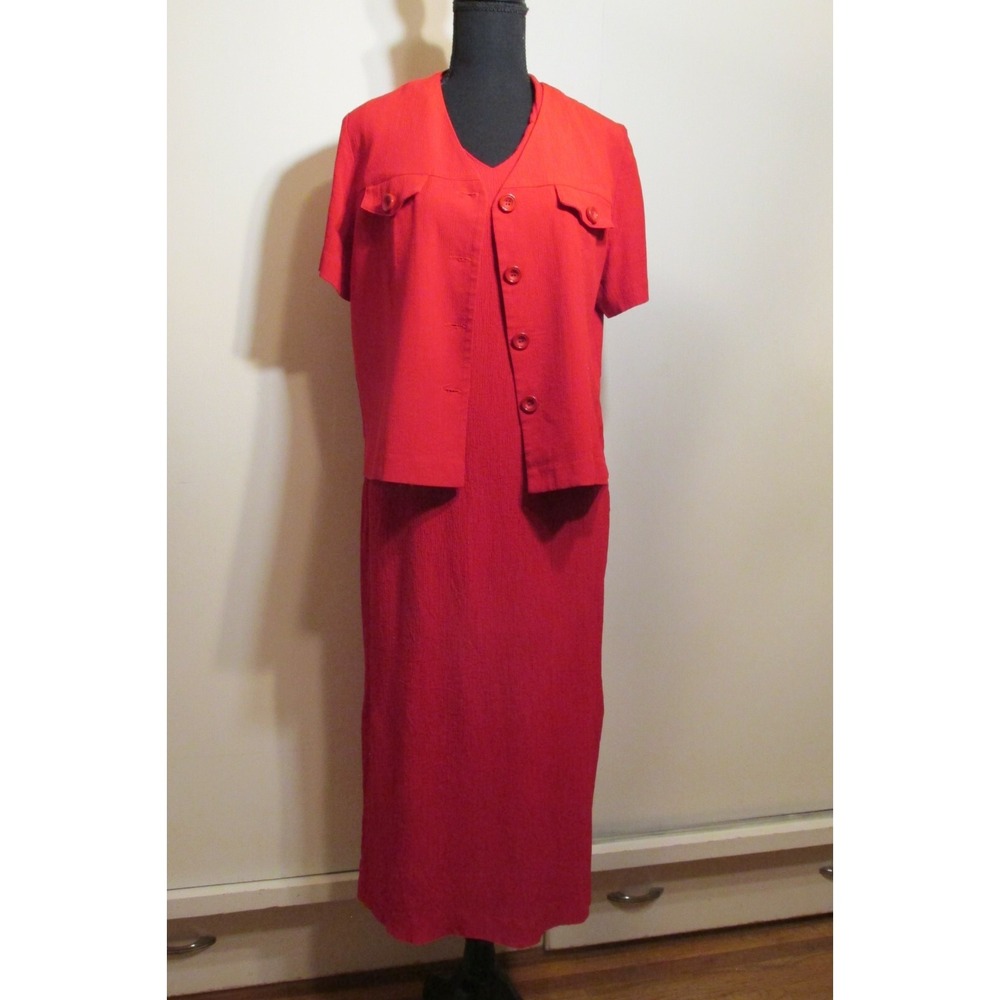 Studio I Vintage 90s 2pc Blazer & Maxi Dress Set Red Size 12 Lagenlook Retro